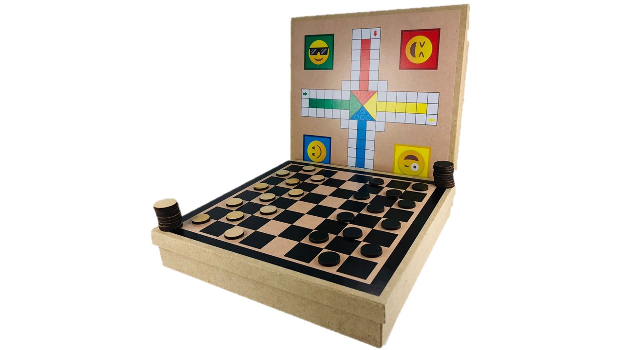 JOGO DE TABULEIRO DAMAS ou LUDO EM MDF PARA CRIANÇAS E ADULTOS